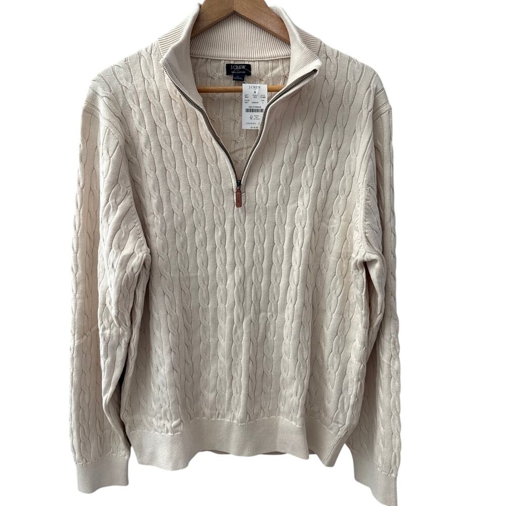J. Crew Cotton Cable Half-Zip Soft Sweater in Natural Size Large - Picture 7 of 11
